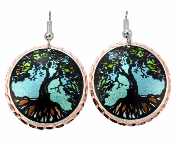 Tree of life earrings with colorful highlights