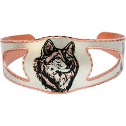 Artisan silver-plated and pure copper timber wolf cuff bracelet