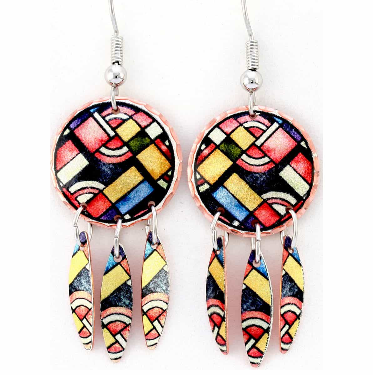 Buy dangle art deco earrings handmade from copper in translucent colors definition Buy dangle art deco earrings handmade from copper in translucent colors definition