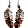 Copper Feather Earrings with Bear Design