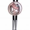 Horseshoe and prancing horse bolo tie made from copper in round shape