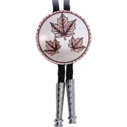 Handmade Canadian maple leaves branch round pure copper and silver-plated bolo tie
