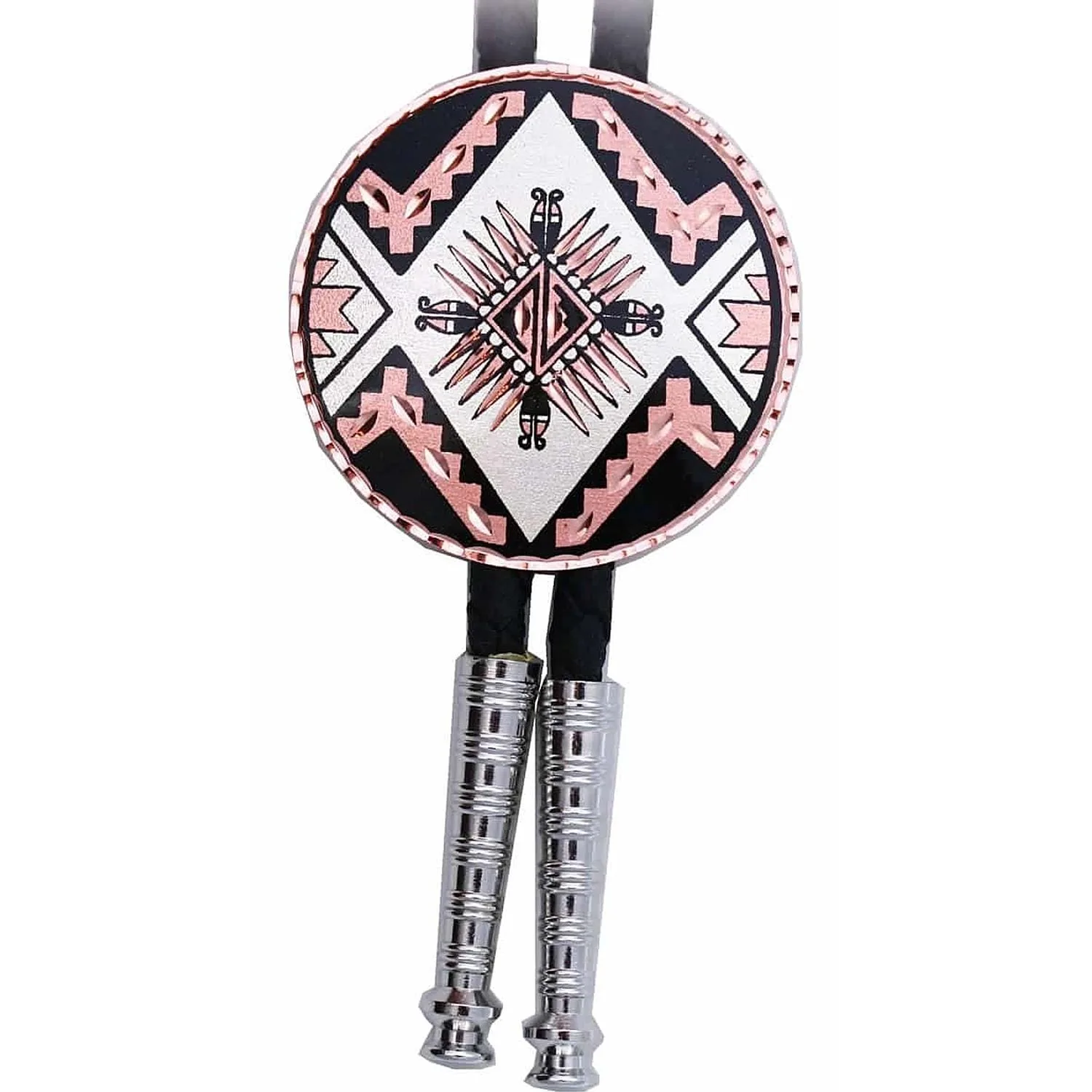 Artisan Southwestern Native sunburst star round pure copper and silver Western bolo tie