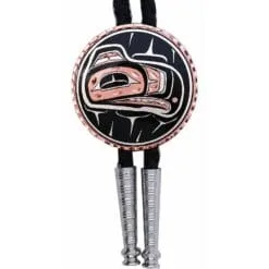 Artisan Northwest Native Haida eagle totem round pure copper and silver-plated bolo tie