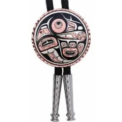 Unique Northwest Native Haida raven totem round pure copper and silver-plated bolo tie