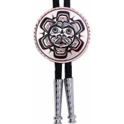 Handcrafted Northwest Native Haida sun totem round pure copper and silver bolo tie