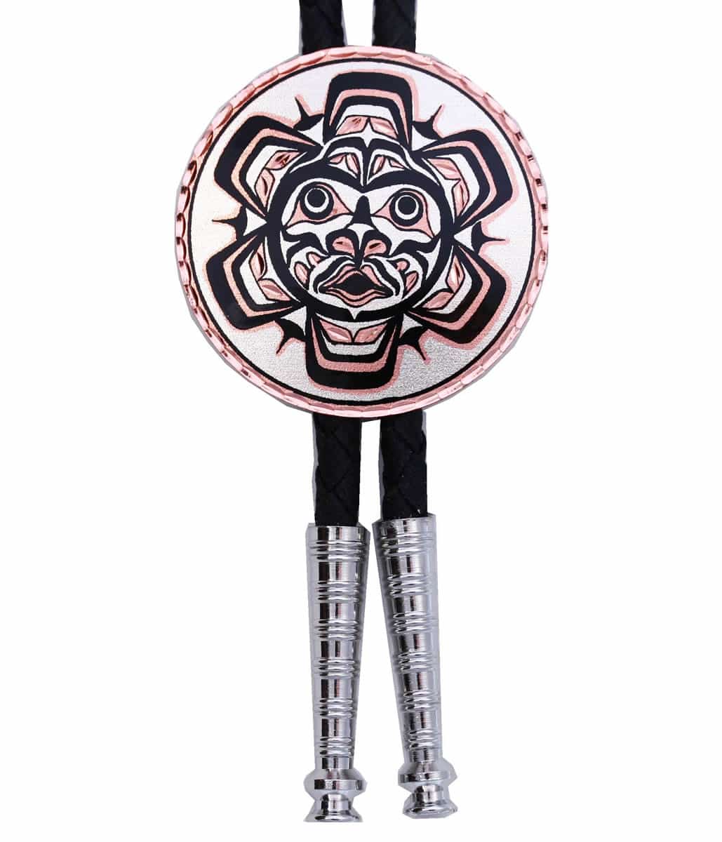 Native Haida Sun Totem Bolo Ties Handmade From Copper in Round Shape Native Haida Sun Totem Bolo Ties Handmade From Copper in Round Shape