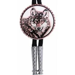 Handmade timber wolf face portrait round pure copper and silver-plated Western bolo tie