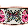 Elegant butterfly bracelet with pink flowers and silver plated background