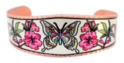 Elegant butterfly bracelet with pink flowers and silver plated background