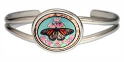 Affordable wholesale art jewelry, silver-plated wire bracelets accentuate with copper  monarch butterfly artwork