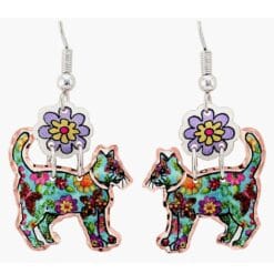 Buy cat earrings with dangle flower perfect choice for women who love original jewelry