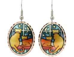 Sitting in the window cats earrings handmade colorful design