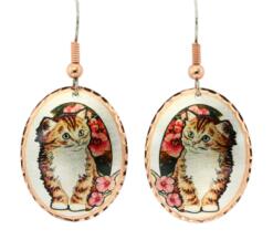 Pretty cat earrings with pink roses