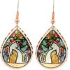 Teardrop cat earrings handmade in cat silhouettes with colorful stained glass background design