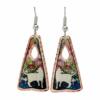 Triangle cat earrings made in cat silhouette and colorful background design