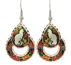 Silhouette cat earrings with colorful flower background