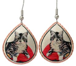 Buy cat earrings handmade from copper in beautiful watercolor artwork by Lynn Bean