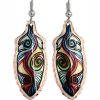 Colorful Art Jewelry, Copper Feather Earrings