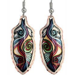 Buy Copper Feather Earrings Created in Swirly Colorful Artwork
