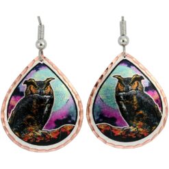 Teardrop owl earrings handmade from copper in impressive design and colors