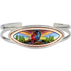 Wire bracelet in silver color embellished with watercolor American eagle copper artwork