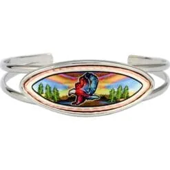 Handmade colorful American bald eagle pure copper and silver wire cuff bracelet by Lynn Bean
