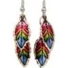 Brightly Colored Copper Feather Earrings