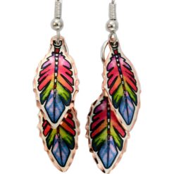 Brightly Colored Copper Feather Earrings