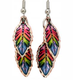 Double Copper Feather Earrings Created from Watercolor Artwork in Vibrant Colors Double Copper Feather Earrings Created from Watercolor Artwork in Vibrant Colors