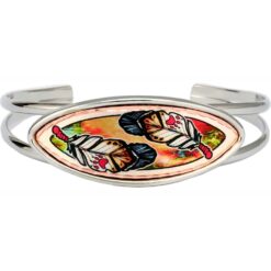 Amazing copper feather artwork embellished silver plated wire bracelets