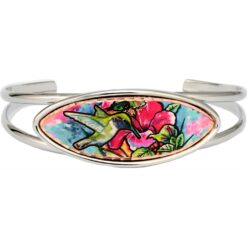 Buy magnificent copper flowers and hummingbird artwork silver color stylish wire bracelets
