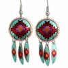 Dangle Southwest Native earrings created in turquoise and Indian red colors