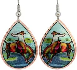 Colorful western bronco buster earrings. You cannot find our unique handmade jewelry elsewhere