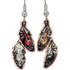 Artisan Southwest Kokopelli double feather pure copper dangle earrings
