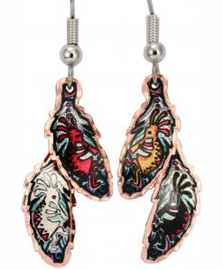 Copper Feather Kokopelli Dangle Earrings