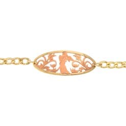 Cutout Angel Chain Bracelet, etched copper guardian angel design with gold-plated border and chain.