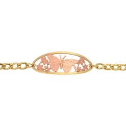 Cutout Butterfly Chain Bracelet, etched copper butterfly design with gold-plated border and chain.