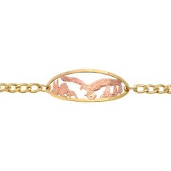 Cutout Eagle Chain Bracelet, etched copper soaring eagle design with gold-plated border and chain.