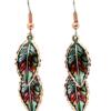 Dangle colorful copper feather earrings handmade in vibrant colors to brighten up your days