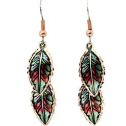 Buy double dangle colorful copper feather earrings