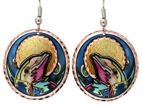 Dolphin Earrings Created in Sunset and Colorful Ocean Scene