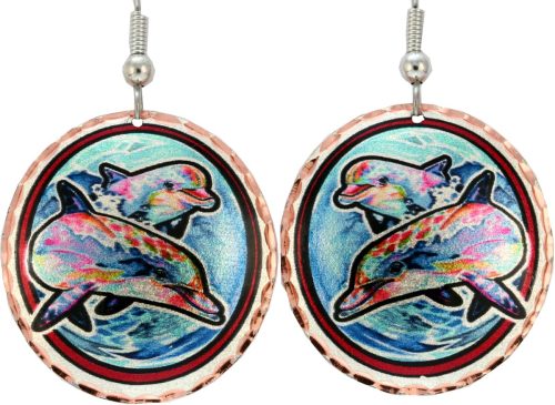 Silvery Blue Ocean and Colorful Dolphins Earrings