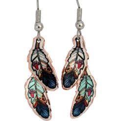 Buy dangle copper feathers earrings designed in bear paw artwork by Lynn Bean