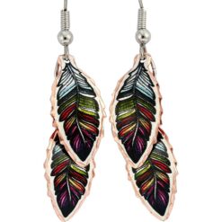 Copper Feathers Earrings Created in Rainbow Colors