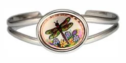Buy stylish wire bracelets decorated with handmade colorful dragonfly artwork