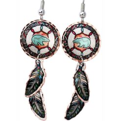 Dreamcatcher Fetish Bear Earrings with Copper Feather Dangles