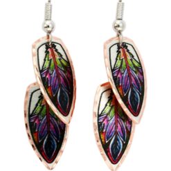 Handmade art jewelry, colorful feather art earrings