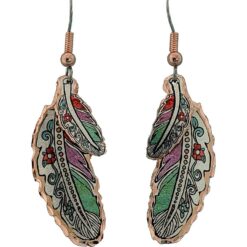Buy Feather Earrings with Flowers Design and Indian Red and Patina Green Colors