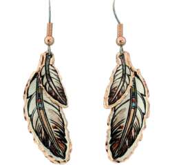 Buy Double Feather Earrings Handmade from Copper Buy Double Feather Earrings Handmade from Copper